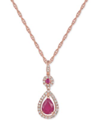 Macy's - Certified Ruby (1-1/4 ct. t.w.) and Diamond (1/3 ct. t.w.) Pendant Necklace in 14k Rose Gold (also available in Tanzanite)