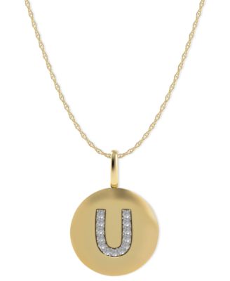Macy's - 14k Gold Necklace, Diamond Accent Letter U Disk Pendant