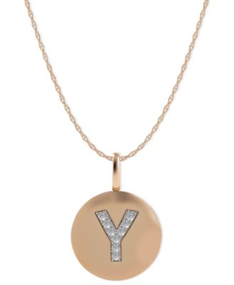 Macy's - 14k Rose Gold Necklace, Diamond Accent Letter Y Disk Pendant