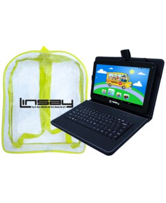 LINSAY - 10.1" New Tablet Quad Core with Black Leather Keyboard and Bag Pack Android 10