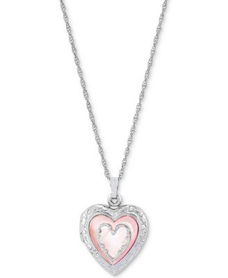Macy's - Pink Mother-of-Pearl Heart Locket 18" Pendant Necklace in Sterling Silver