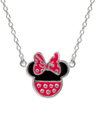 Disney - Minnie Mouse Enamel Pendant Necklace in Sterling Silver, 16" + 2" extender