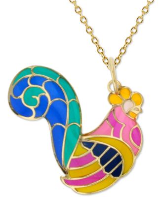 Macy's - Enamel Rooster 18" Pendant Necklace in 14k Gold