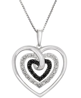 Macy's - Black Diamond (1/10 ct. t.w.) & White Diamond (1/20 ct. t.w.) Open Heart 18" Pendant Necklace in Sterling Silver