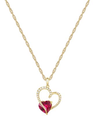 Macy's - Lab-Grown Ruby (2-1/8 ct. t.w.) & Lab-Grown White Sapphire (1/5 ct. t.w.) Hearts 18" Pendant Necklace in 14k Gold-Plated Sterling Silver