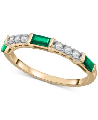 Macy's - Lab-Grown Emerald (1/3 ct. t.w.) & Lab-Grown White Sapphire (1/5 ct. t.w.) Stack Ring in 14k Gold-Plated Sterling Silver
