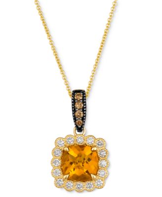 Le Vian - Cinnamon Citrine (1-7/8 ct. t.w.) & Diamond (1/2 ct. t.w.) Halo Pendant Necklace in 14k Gold, 18" + 2"
