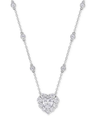 Delmar - Moissanite Heart Halo Pendant Necklace (2 ct. t.w.) in Sterling Silver, 18" + 2" extender