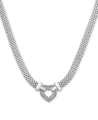 Macy's - Diamond Heart Mesh 18" Pendant Necklace (1/8 ct. t.w.) in Sterling Silver