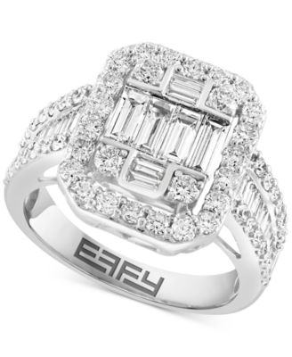 EFFY Collection - Diamond Baguette & Round Halo Cluster Engagement Ring (1-7/8 ct. t.w.) in 14k White Gold