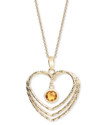 Macy's - Citrine Triple Heart Orbital Pendant Necklace (3/4 ct. t.w.) in 14k Gold-Plated Sterling Silver, 18" + 2" extender