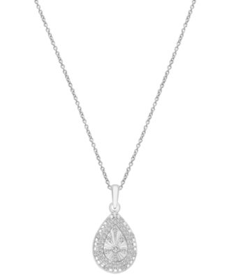 Macy's - Diamond Teardrop 18" Pendant Necklace (1/4 ct. t.w.) in Sterling Silver