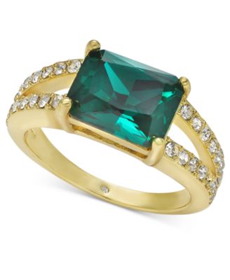 Charter Club - Gold-Tone Green Stone Two-Row Band Ring