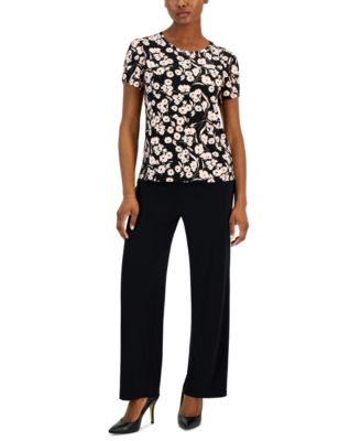 AK Anne Klein - Petite Tulip-Sleeve Top & Wide-Leg Knit Pants