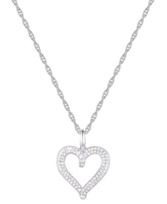 Macy's - Diamond Heart 18" Pendant Necklace (1/4 ct. t.w.) in 10k White Gold