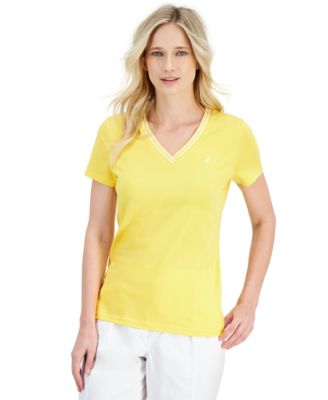 Nautica Jeans - Women's Solid Stripe-Trim V-Neck