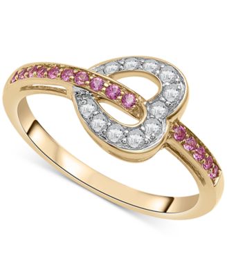 Macy's - Lab-Created Pink Sapphire (1/5 ct. t.w.) & Lab-Created White Sapphire (1/4 ct. t.w.) Heart Ring in 14k Gold-Plated Sterling Silver
