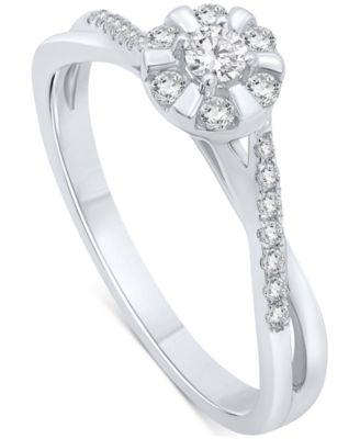 Promised Love - Diamond Halo Swirl Promise Ring (1/4 ct. t.w.) in 14k Gold