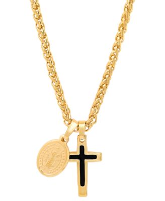 STEELTIME - Men's Silver-Tone Cross & St. Benedict Pendant Necklace, 24"
