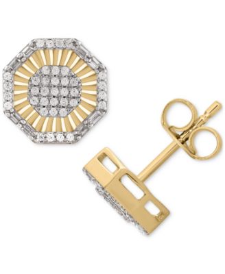 Macy's - Men's Diamond Round & Baguette Hexagon Halo Cluster Stud Earrings (1/4 ct. t.w.) in 10k Gold