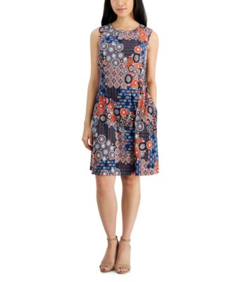 Connected - Petite Sleeveless Mixed-Print Sheath Dress