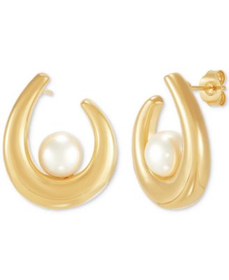 Honora - Cultured Freshwater Pearl (7-1/2 mm) Swoop Stud Earrings in 14k Gold