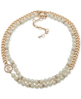 KARL LAGERFELD PARIS - Gold-Tone Imitation Pearl Omega Double Row Necklace, 16" + 3" extender