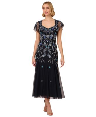 Adrianna Papell - Women's Embellished Godet-Pleated Dress
