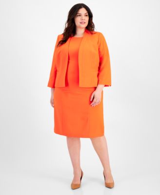 Le Suit - Plus Size Crepe Open Front Jacket and Crewneck Sheath Dress