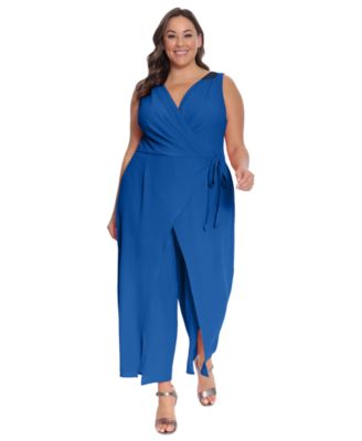 London Times - Plus Size Sleeveless Sarong-Tie Jumpsuit