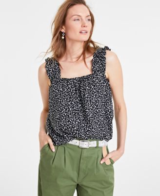 On 34th - Women's Garden-Print Ruffled Tank Top