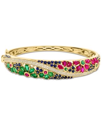 EFFY Collection - Multi-Gemstone (7-1/3 ct. t.w.) & Diamond (5/8 ct. t.w.) Flower Scape Bangle Bracelet in 14k Gold