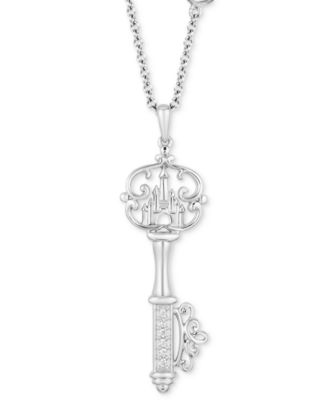 Disney Enchanted Vault - Diamond Tiana Key Pendant Necklace (1/20 ct. t.w.) in Sterling Silver, 16" + 2" extender