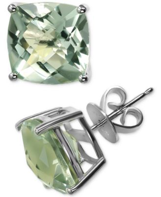 Macy's - Green Amethyst Cushion Stud Earrings (7 ct. t.w.) in Sterling Silver