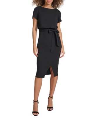 kensie - Women's Tulip-Sleeve Tie-Waist Sheath Dress