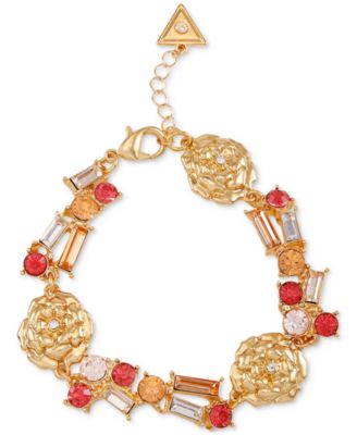 GUESS - Gold-Tone Crystal & Flower Statement Flex Bracelet