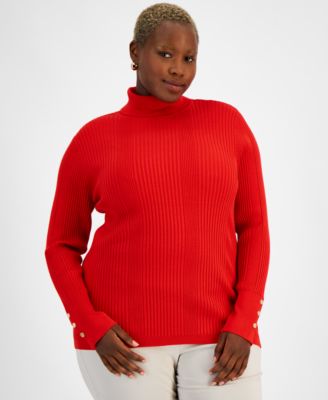 JM Collection - Plus Size Variegated-Rib Turtleneck Sweater