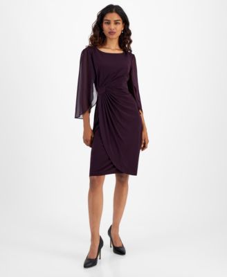 Connected - Petite Chiffon Cape-Sleeve Sheath Dress