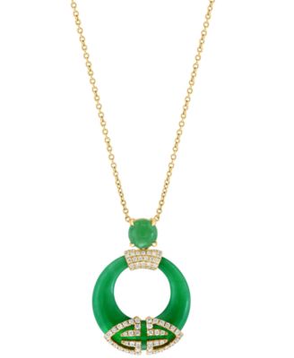 EFFY Collection - Jade & Diamond (1/3 ct. t.w.) Open Circle 18" Pendant Necklace in 14k Gold
