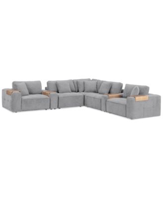 Furniture - Nycolle 7-Pc. Fabric L-Shape Sectional Sofa with 2 Consoles