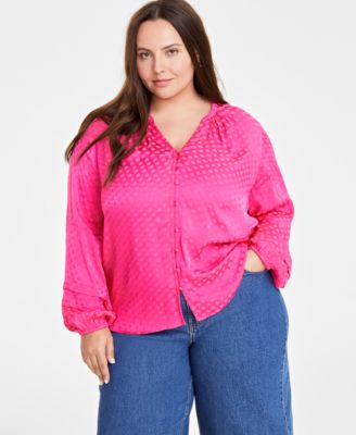 On 34th - Trendy Plus Size Long-Sleeve Pintuck Blouse