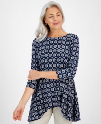 JM Collection - Petite Isabel Geometric Knit Swing Top
