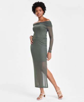 Bar III - Women's Mesh Side-Slit Pull-On Midi Skirt