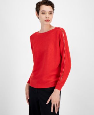 T Tahari - Women's Ribbed Embellished Dolman-Sleeve Sweater