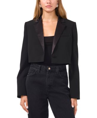 1.STATE - Women's Cropped Satin Lapel Single-Button Blazer