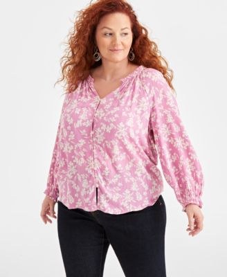 Style & Co - Plus Size Scandi Tile Shine V-Neck Blouse