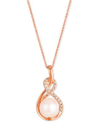 Le Vian - Pink Freshwater Pearl (8mm) & Nude Diamond (1/10 ct. t.w.) Swirl Adjustable 20" Pendant Necklace in 14k Rose Gold
