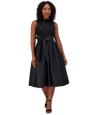 Jessica Howard - Petite Sequined-Bodice Pleated Midi Dress