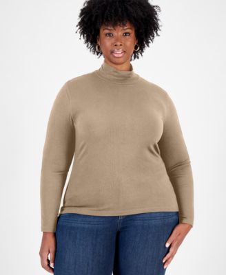 On 34th - Trendy Plus Size Mock-Neck Ribbed-Knit Top, Created for Macy's