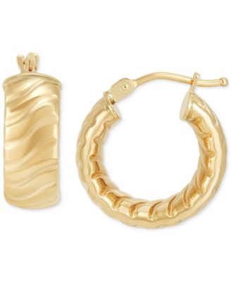 Italian Gold - Polished Rib Texture Extra Small Huggie Hoop Earrings in 10k Gold, 0.39"